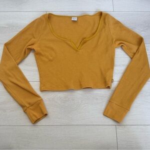 TNA Thermal Waffle Knit Long Sleeve Top Shirt Red Size Medium - Mustard Yellow